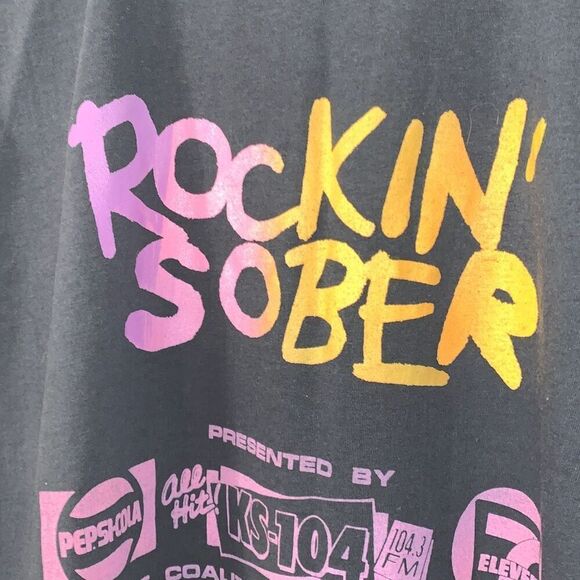 Vintage Healthknit Men's Unisex Rockin Sober Concert Graphic T-Shirt Black XL - Picture 2 of 8